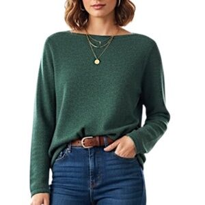 Paul Costelloe pure extra fine Merino wool green classic boatneck sweater L